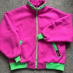 Vintage IZZI Pink & Neon Green Fleece Jacket (M)